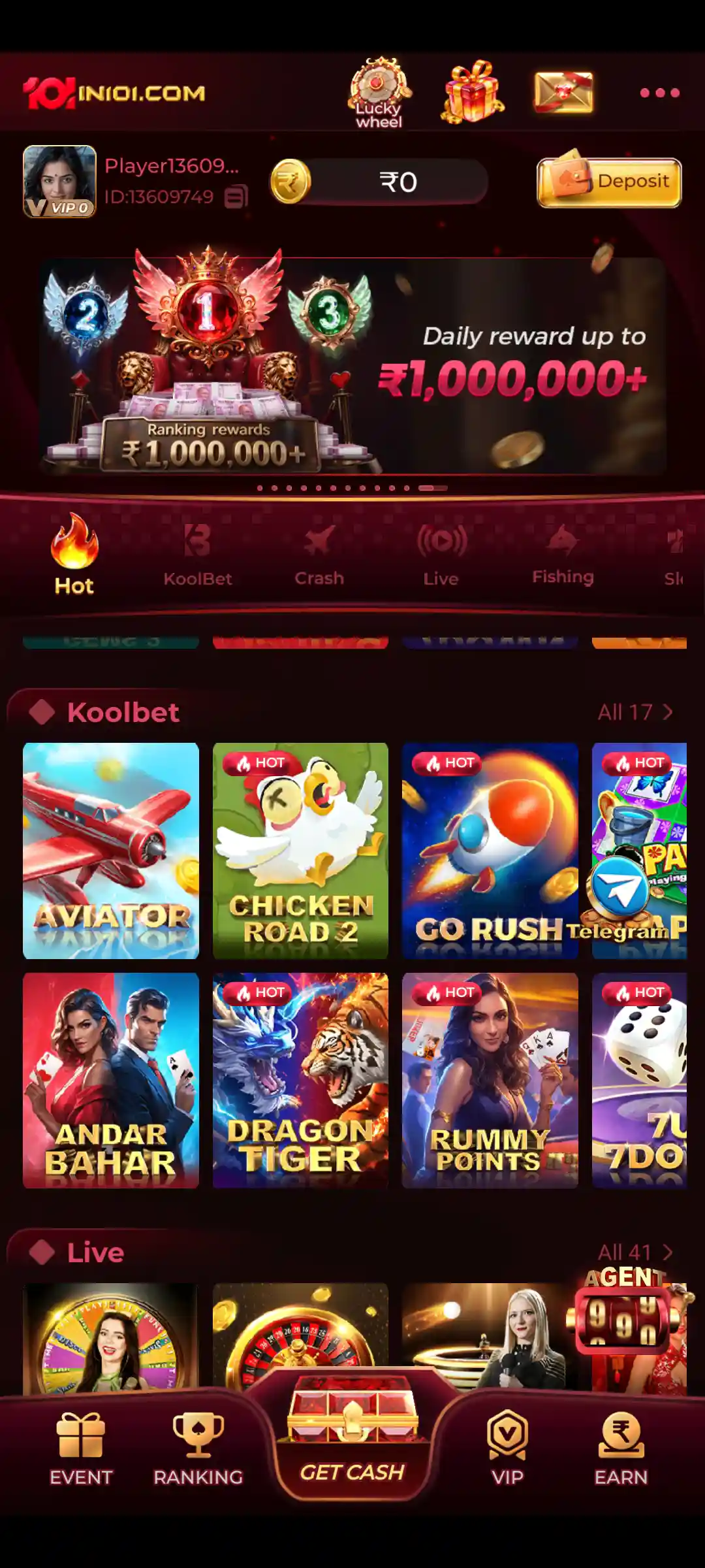 IN101 Game mobile account interface