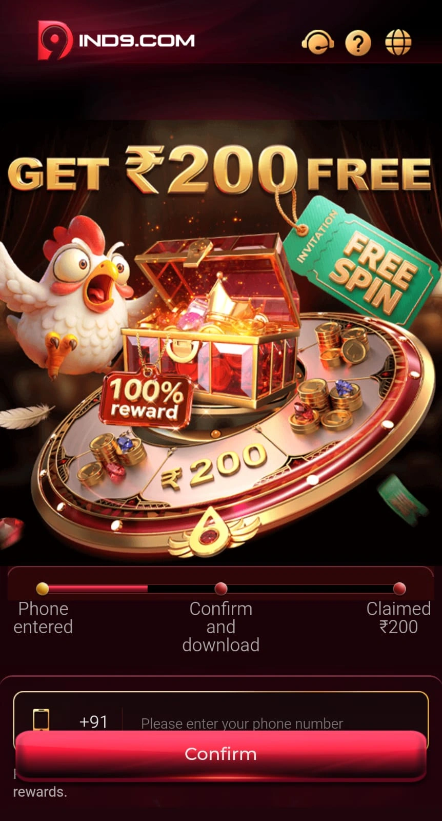 IND9 Game mobile app and popular gaming interface