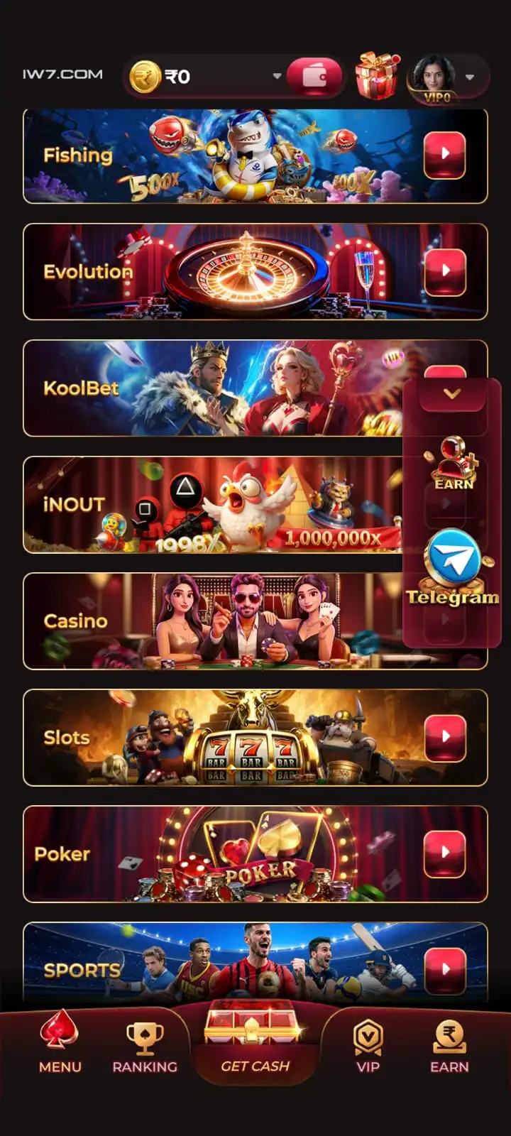 365in Game popular games and rewards interface
