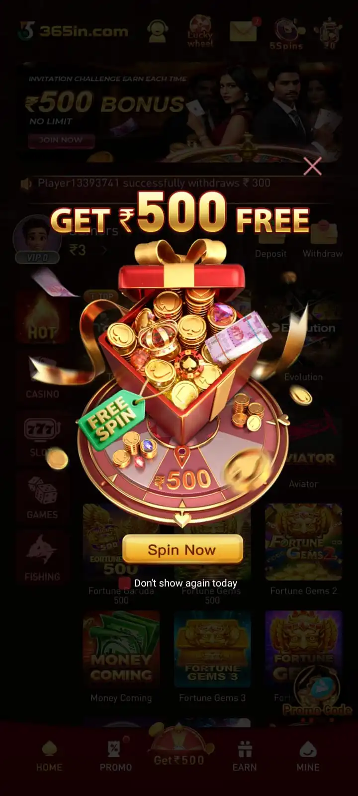 365in Game daily bonus